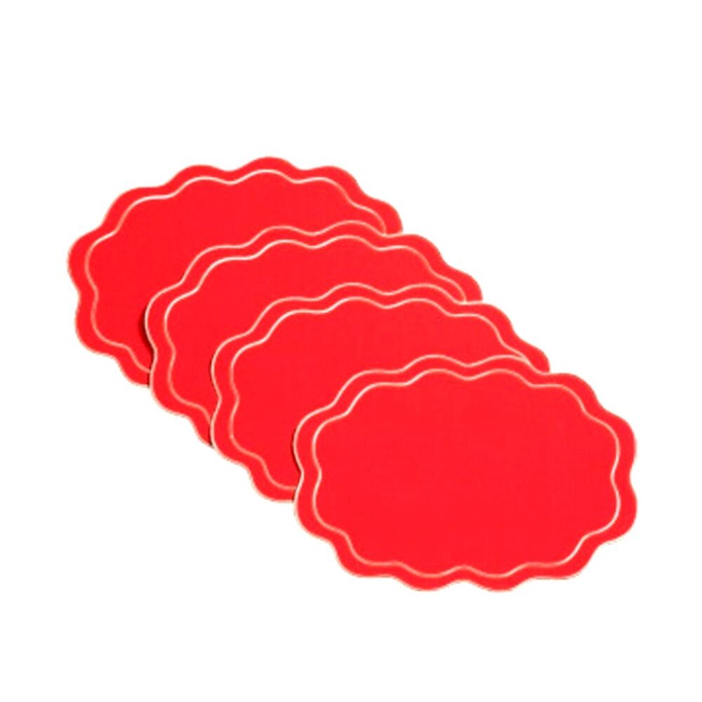 Max Studio Embroidered Cotton Placemats 13x19 Red & Gold Scalloped Set of 4 NEW